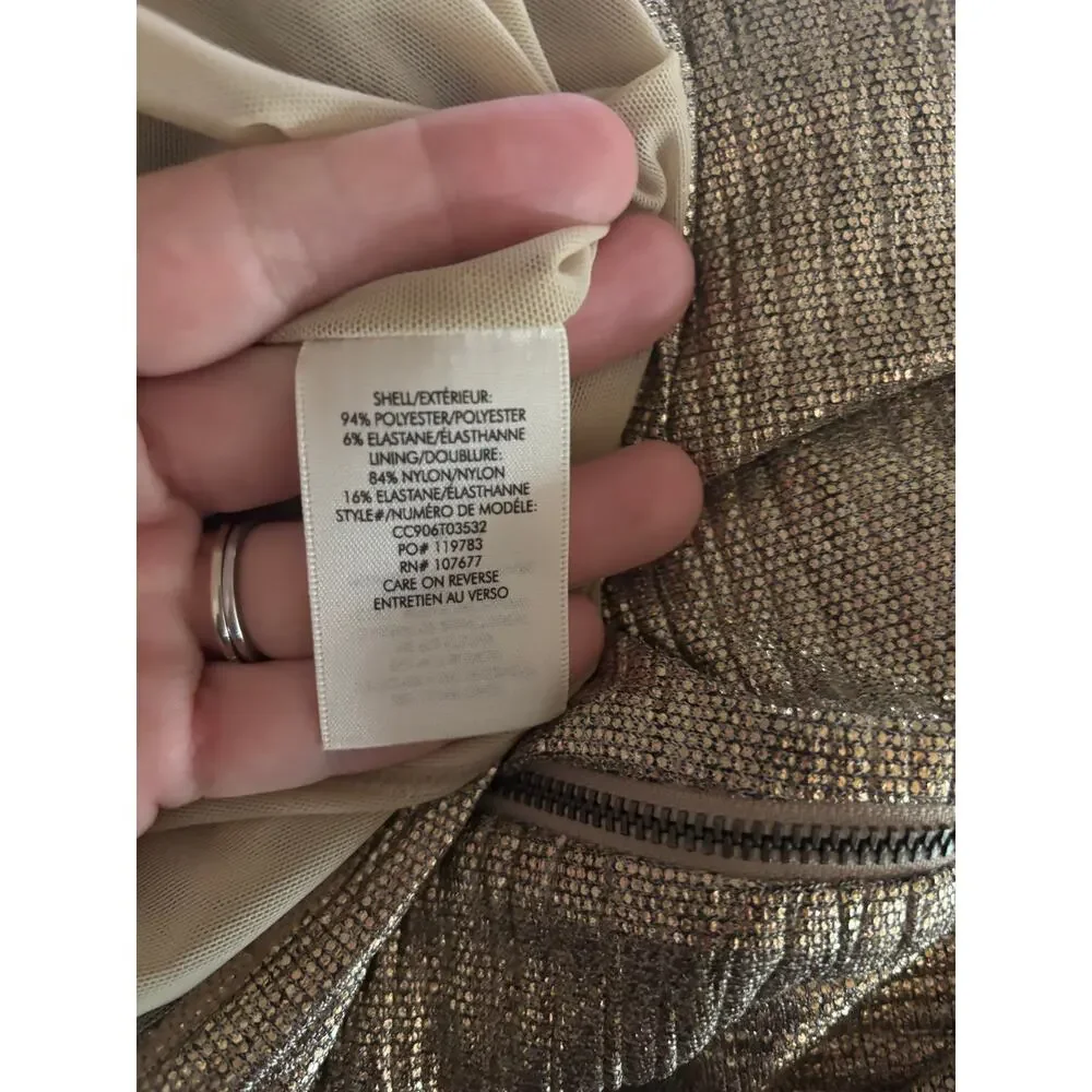 Alice + Olivia Delora Metallic Gold Dress Size 8